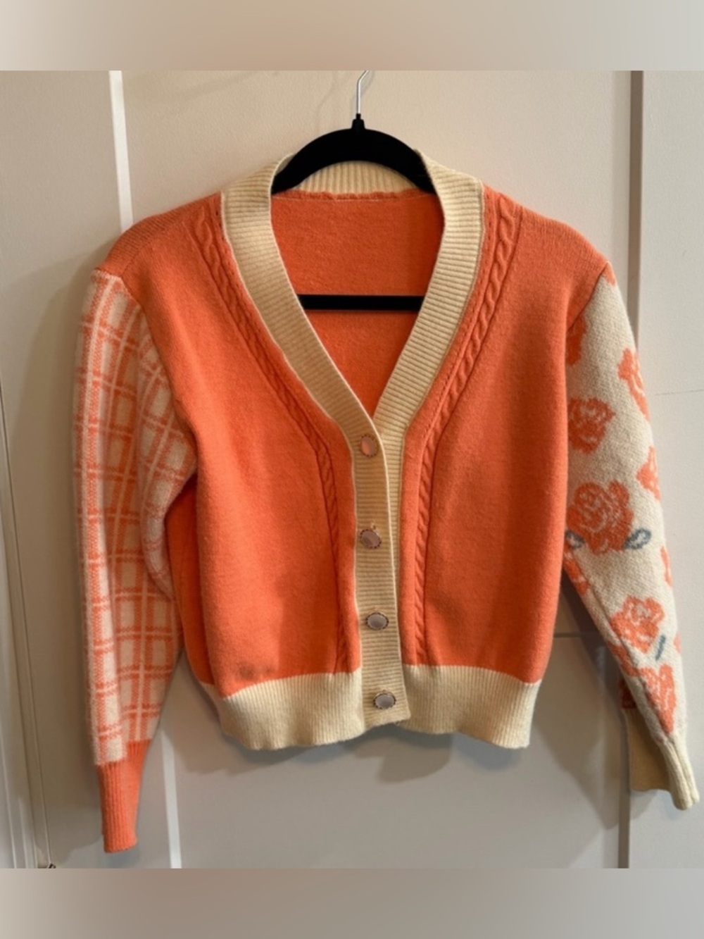 Vintage Inspired Mixed Sleeve Floral Plaid Cropped Cardigan